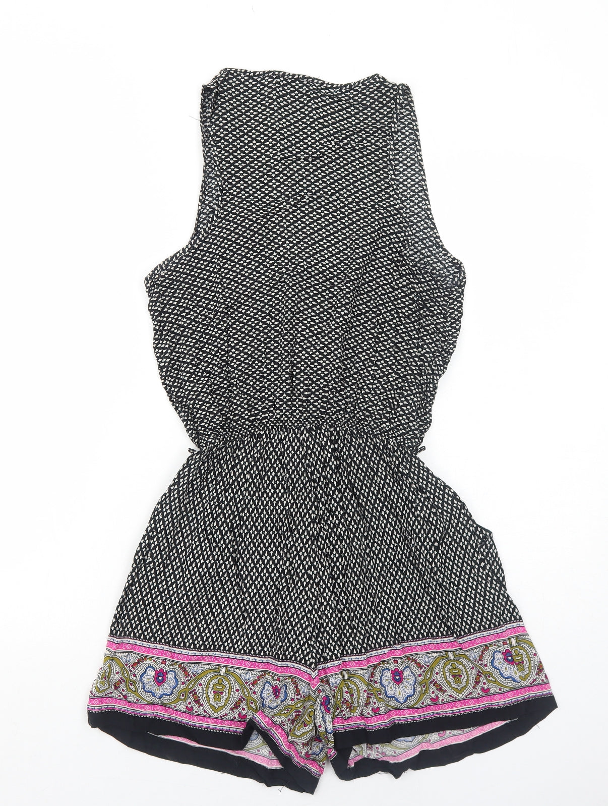 Brave Soul Womens Playsuit One-Piece Size S UK '' Black Geometric Sleeveless - label detail