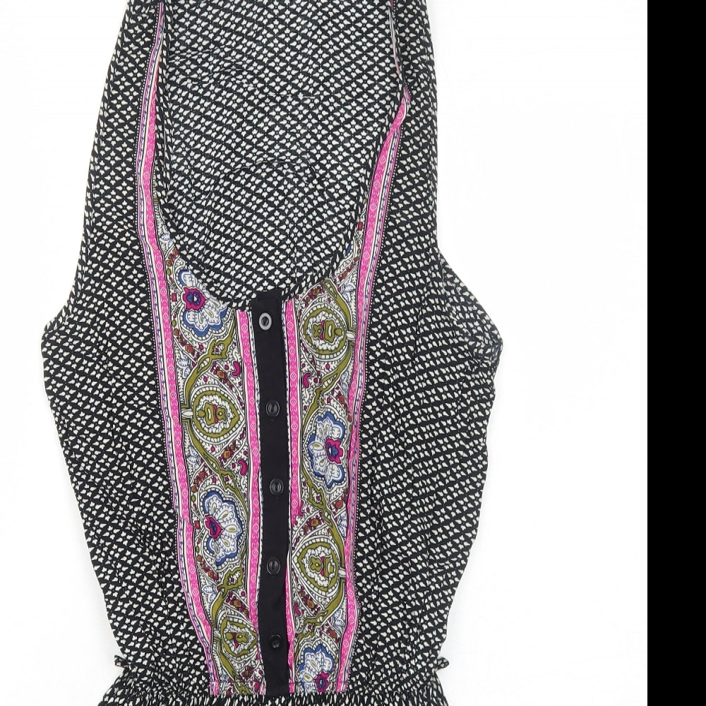 Brave Soul Womens Playsuit One-Piece Size S UK '' Black Geometric Sleeveless - close detail
