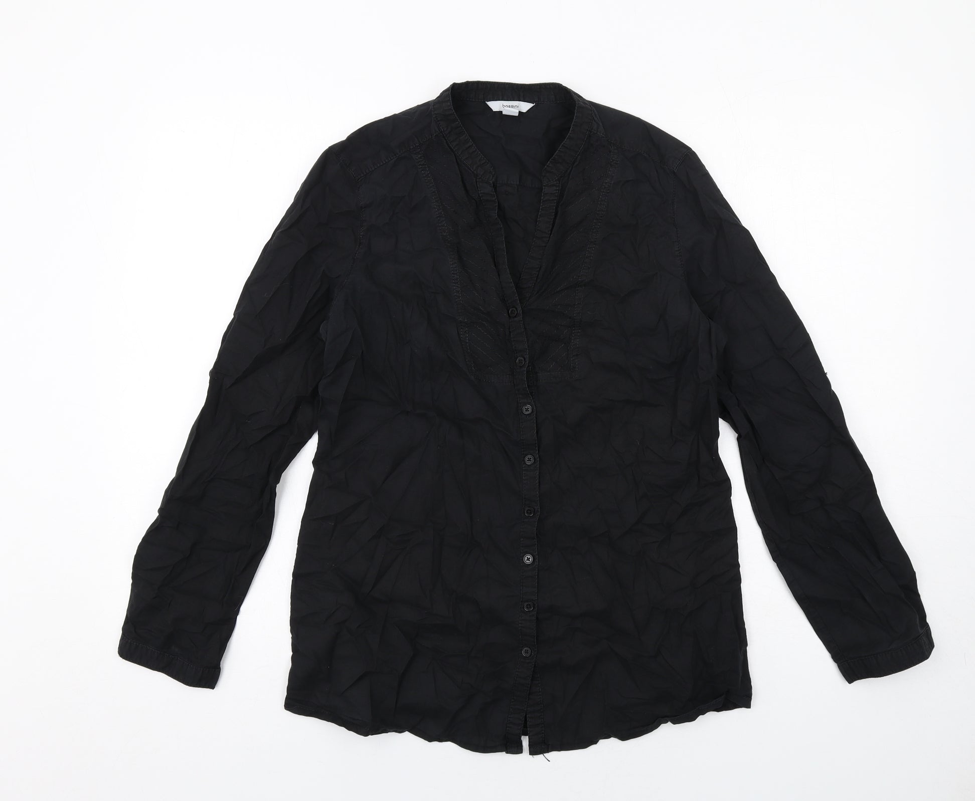 Bossini Womens Basic Button-Up Size M UK '' Black V-Neck Long Sleeve - reverse view