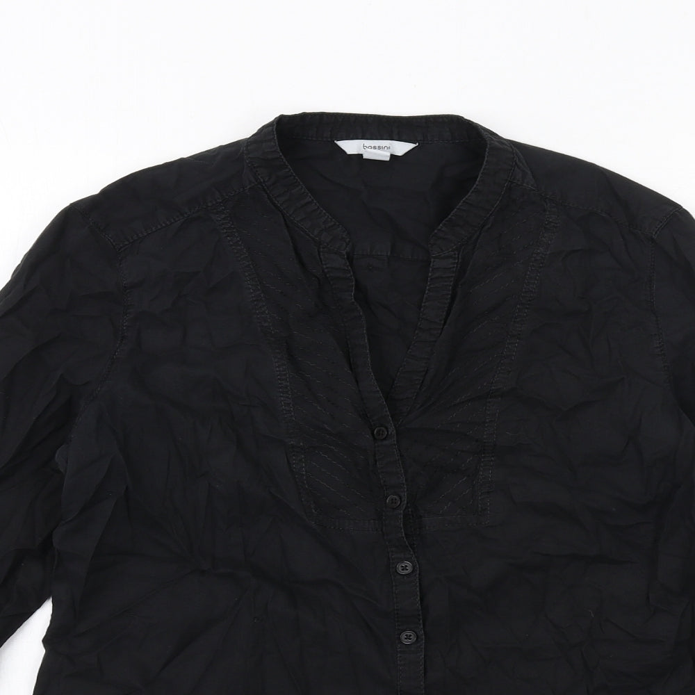 Bossini Womens Basic Button-Up Size M UK '' Black V-Neck Long Sleeve - close detail