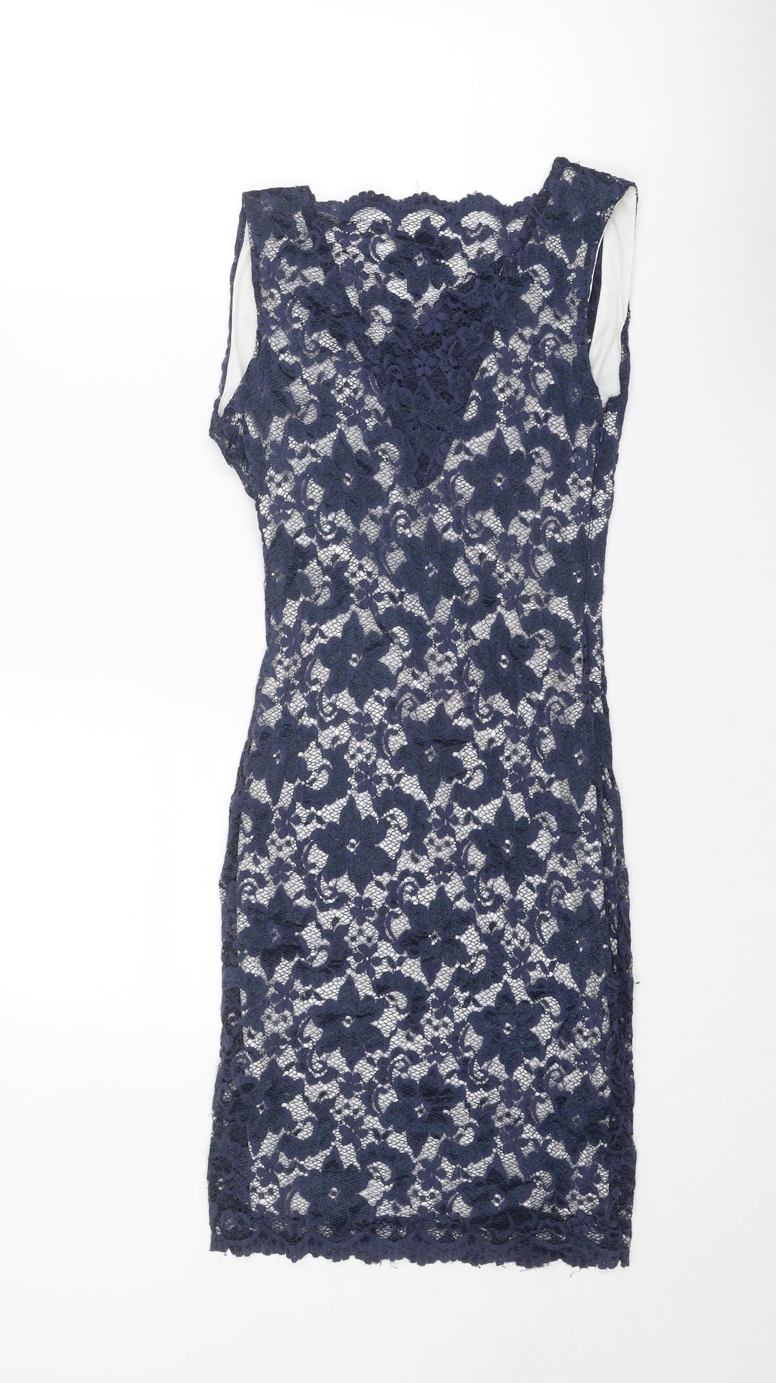 Lipsy Womens A-Line Dress Size 8 UK '' Blue Floral Knee Length Square Neck - reverse view