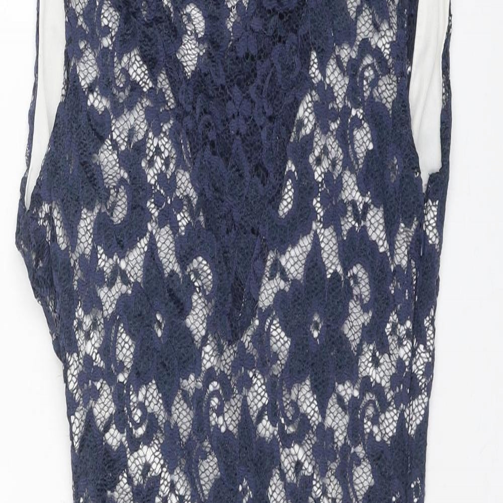Lipsy Womens A-Line Dress Size 8 UK '' Blue Floral Knee Length Square Neck - close detail