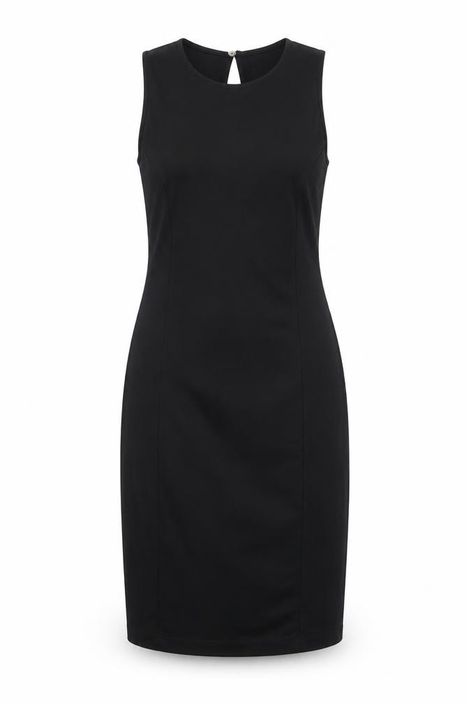 Womens H&M Size S UK '' Sheath Dress Black Knee Length Boat Neck Sleeveless - front view
