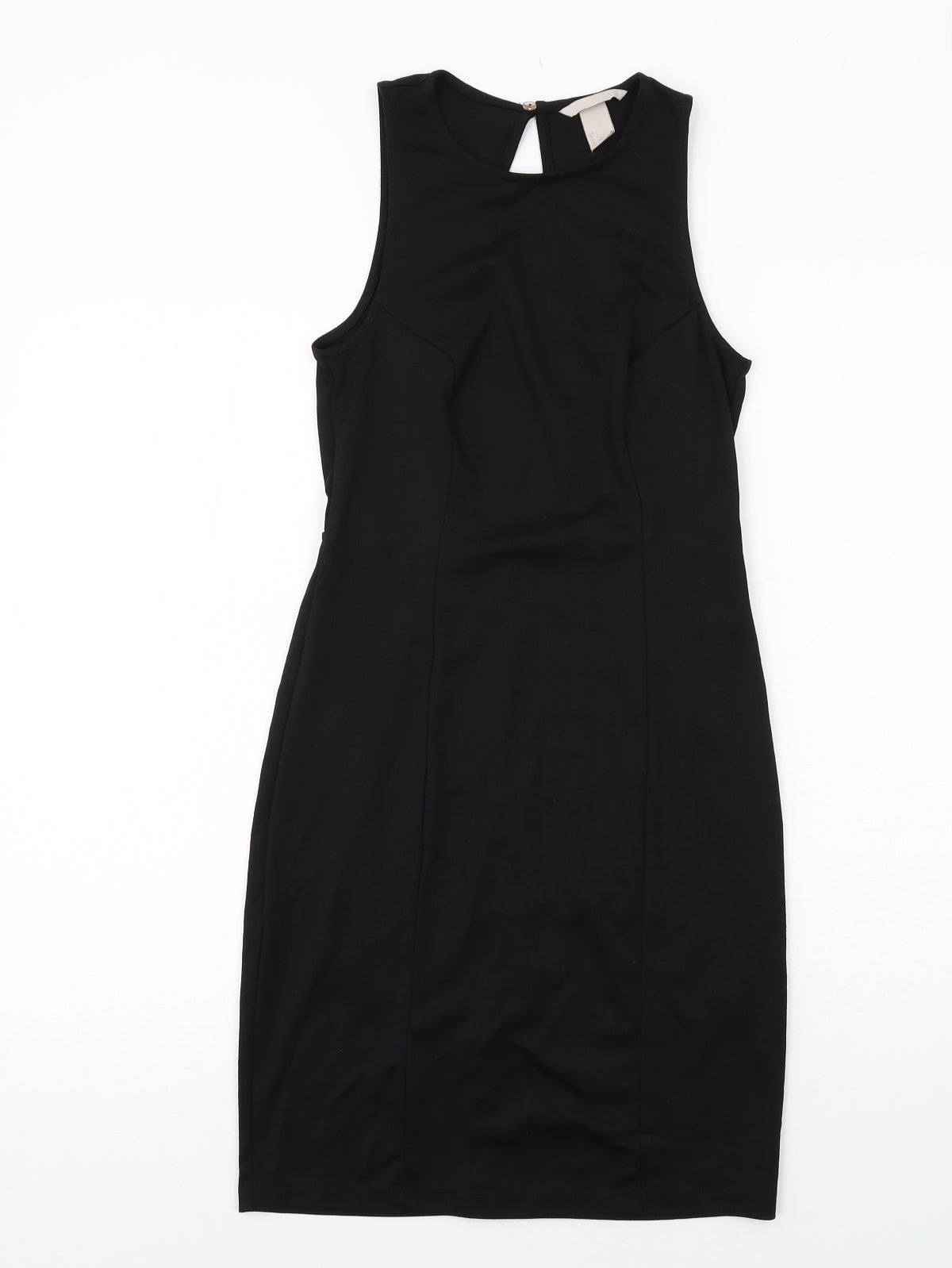 Womens H&M Size S UK '' Sheath Dress Black Knee Length Boat Neck Sleeveless - reverse view