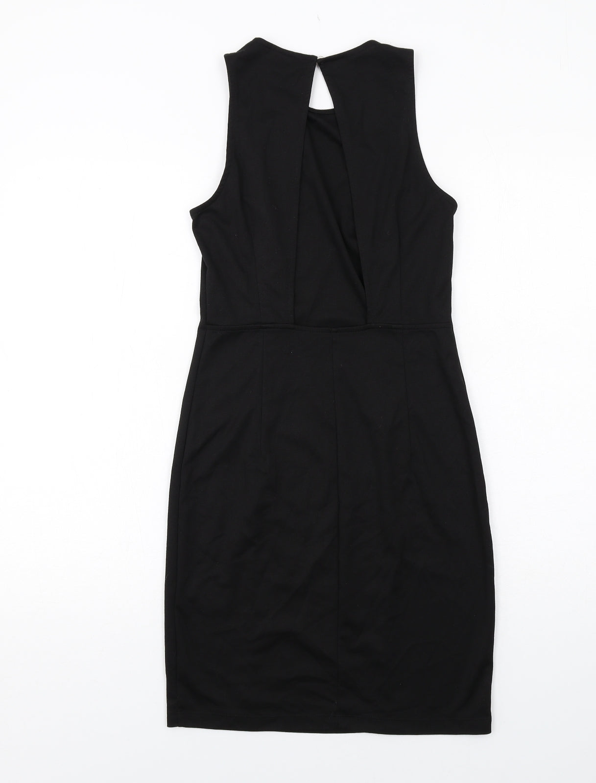Womens H&M Size S UK '' Sheath Dress Black Knee Length Boat Neck Sleeveless - label detail