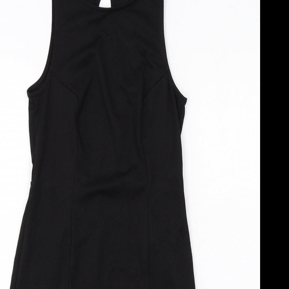 Womens H&M Size S UK '' Sheath Dress Black Knee Length Boat Neck Sleeveless - close detail