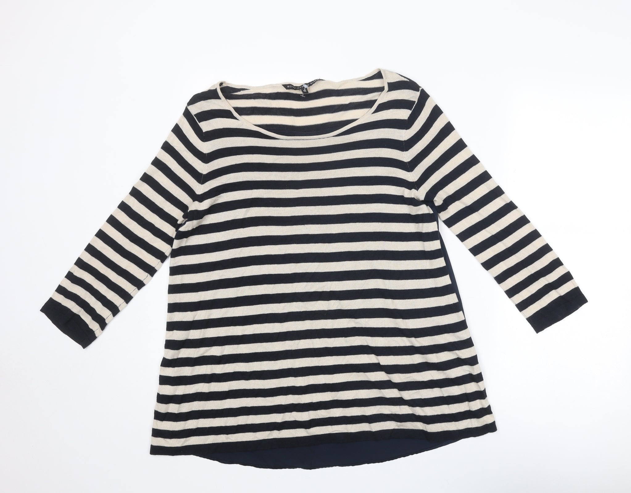 Betty Jackson Womens Pullover Jumper Size 12 UK '' Blue Round Neck Striped - reverse view