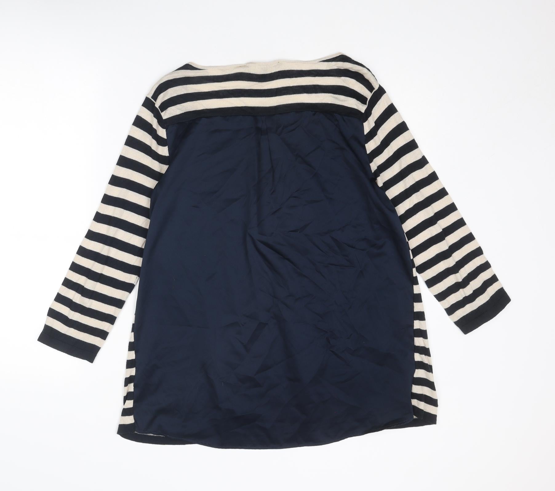 Betty Jackson Womens Pullover Jumper Size 12 UK '' Blue Round Neck Striped - label detail
