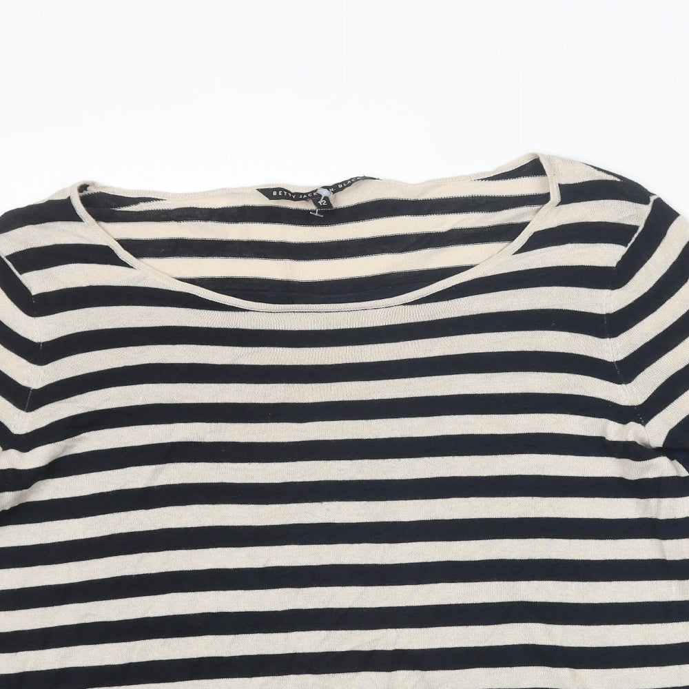 Betty Jackson Womens Pullover Jumper Size 12 UK '' Blue Round Neck Striped - close detail