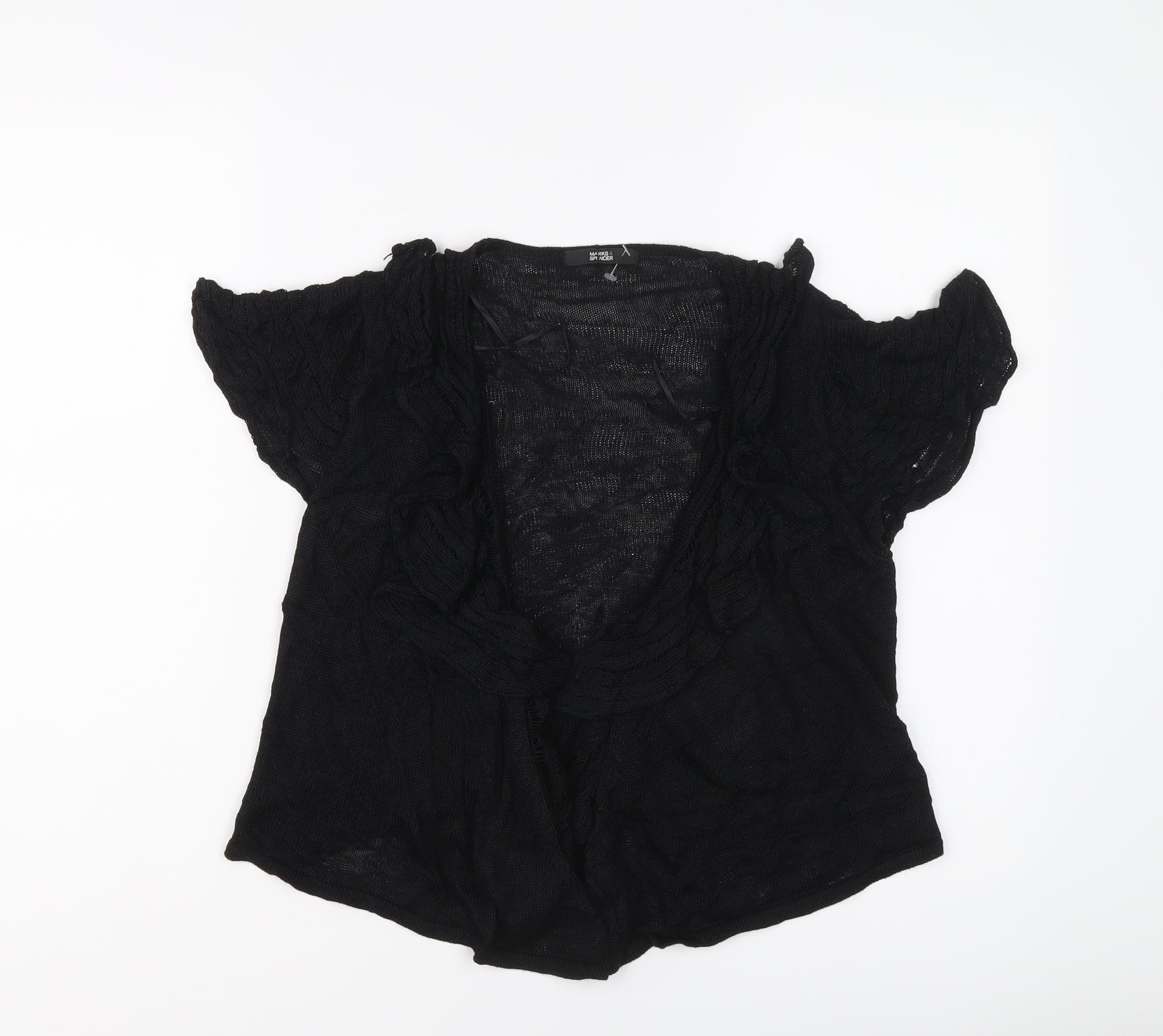 Marks & Spencer Womens Cardigan Jumper Size 14 UK '' Black V-Neck Short Sleeve - reverse view
