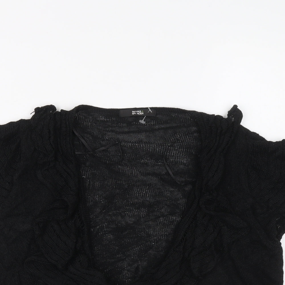 Marks & Spencer Womens Cardigan Jumper Size 14 UK '' Black V-Neck Short Sleeve - close detail