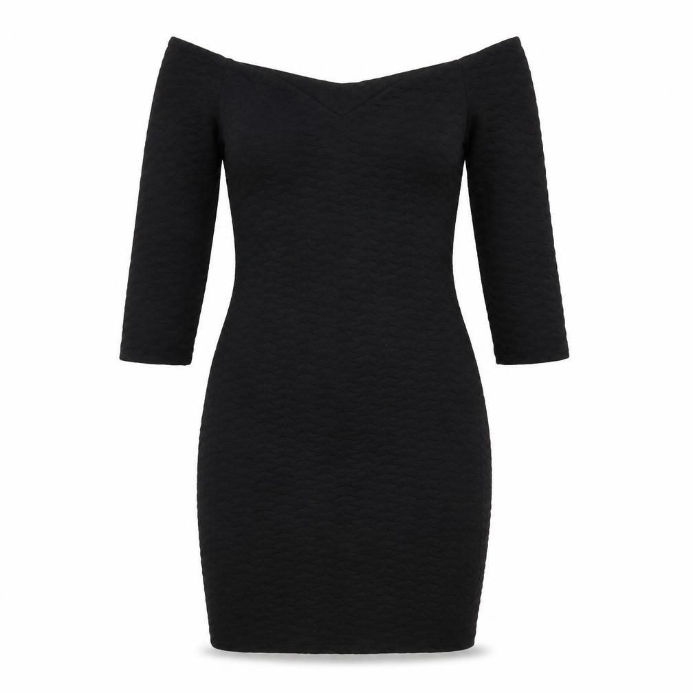 Womens Miss Selfridge Size 8 UK '' Bodycon Dress Black Short Off the Shoulder - front view