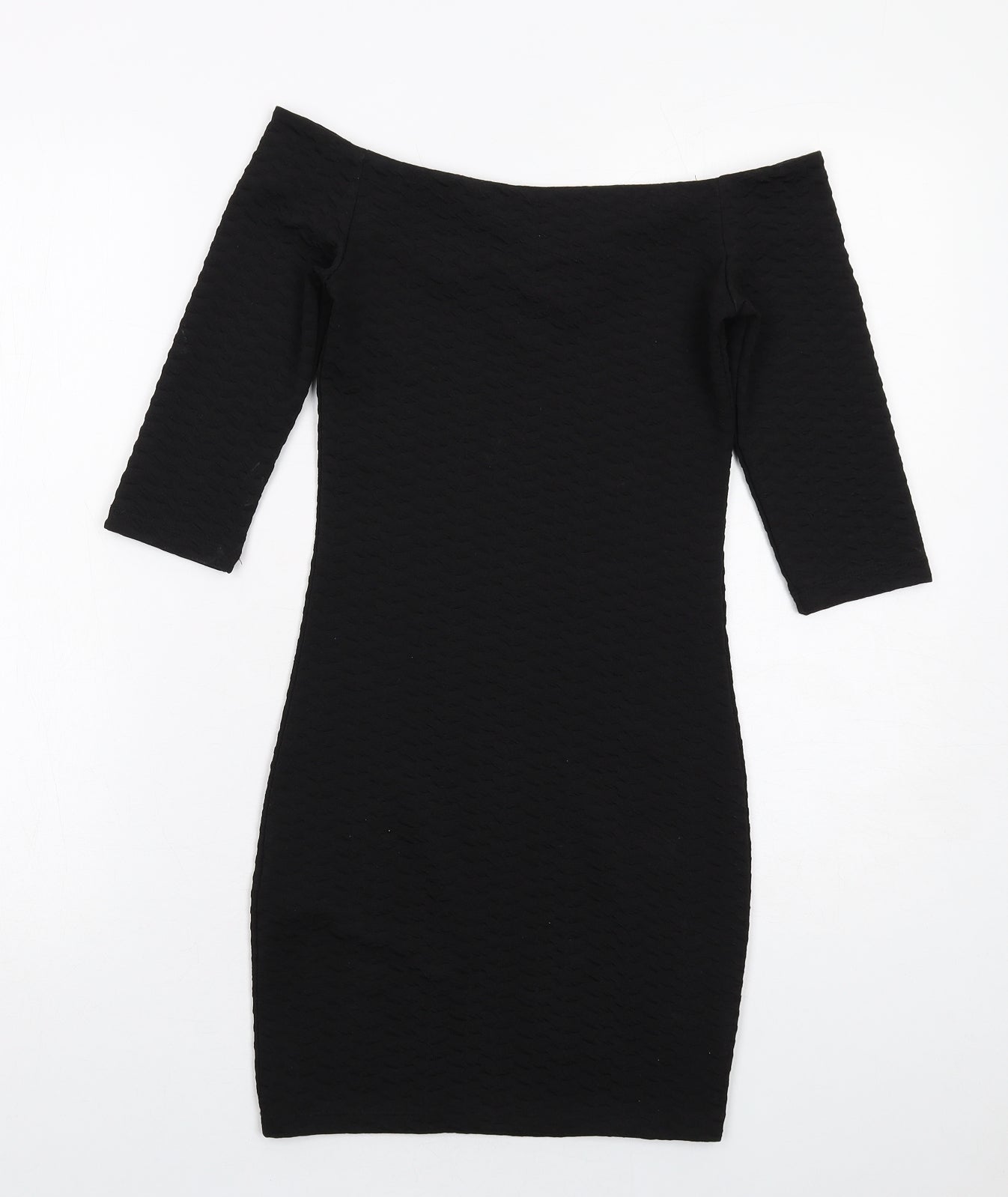 Womens Miss Selfridge Size 8 UK '' Bodycon Dress Black Short Off the Shoulder - label detail