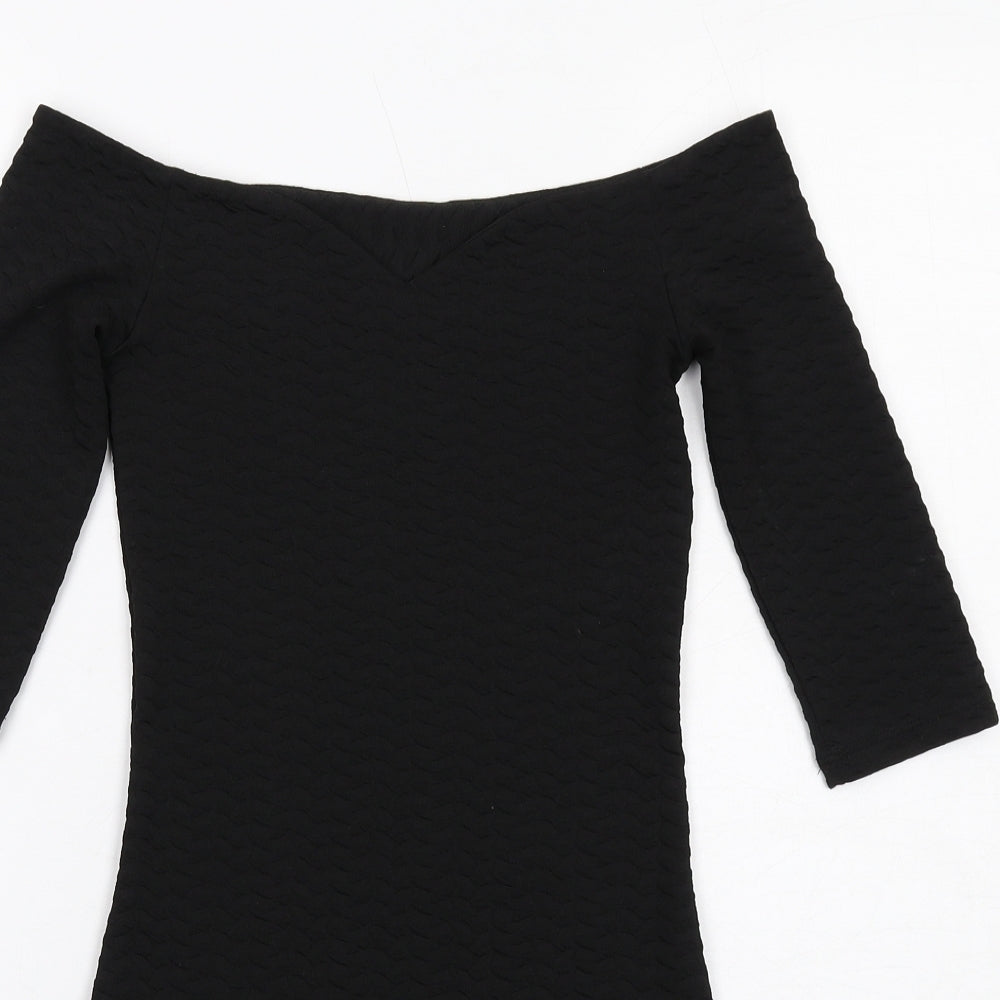Womens Miss Selfridge Size 8 UK '' Bodycon Dress Black Short Off the Shoulder - close detail