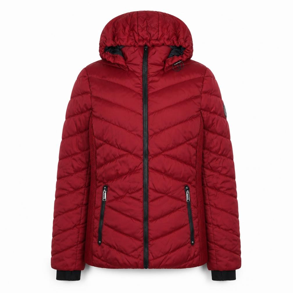 HFX Womens Quilted Jacket Size S UK '' Red Mid-Length Pockets Zip - front view