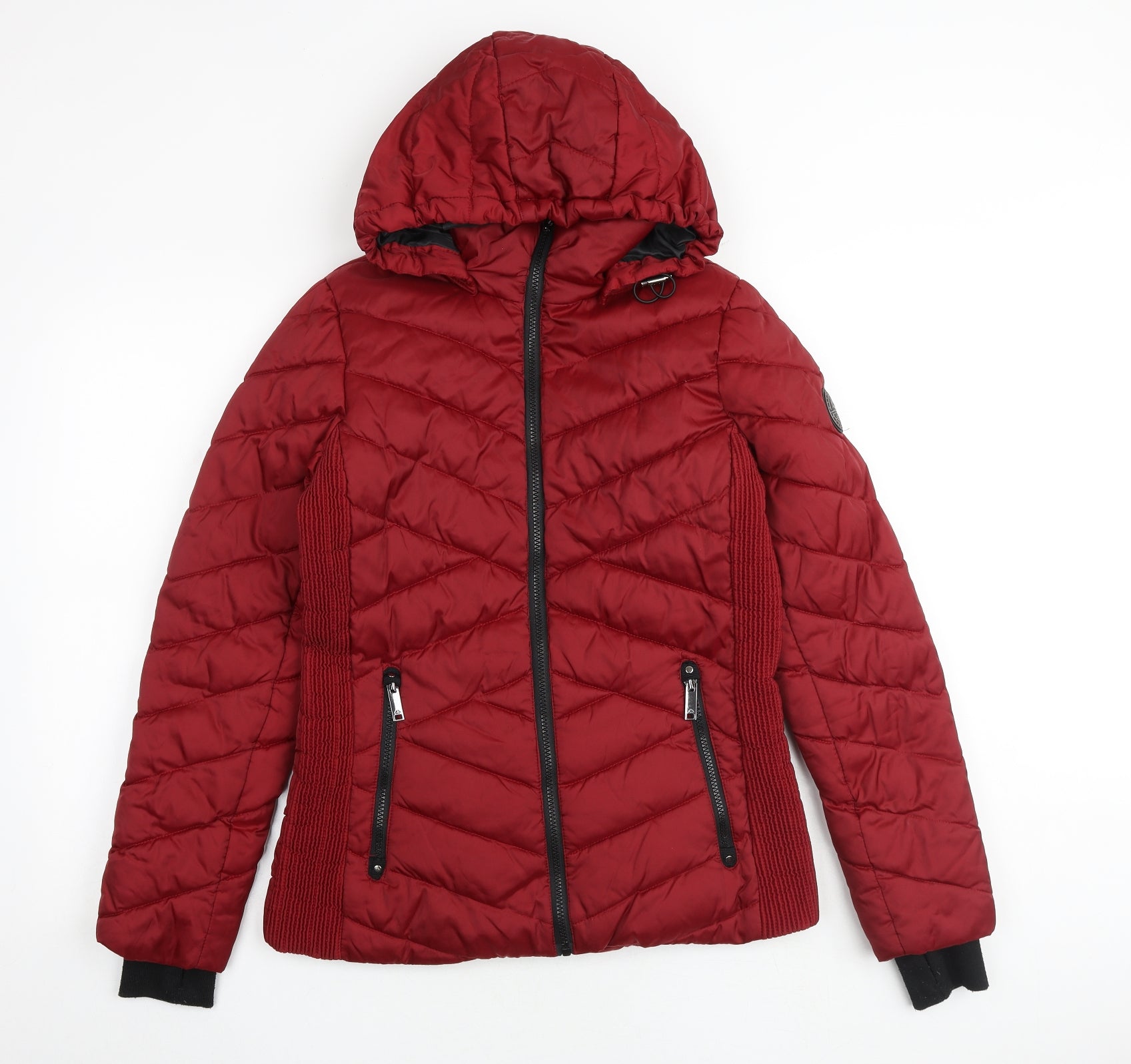 HFX Womens Quilted Jacket Size S UK '' Red Mid-Length Pockets Zip - reverse view