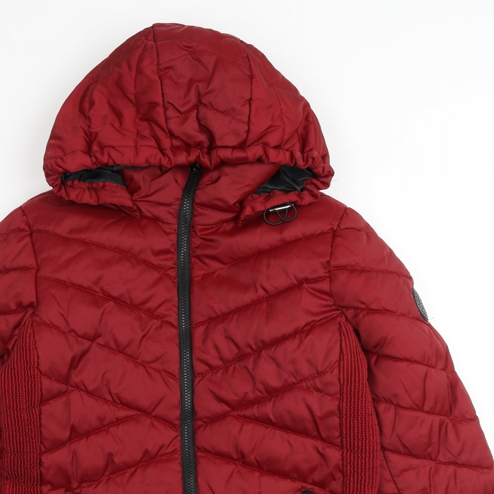 HFX Womens Quilted Jacket Size S UK '' Red Mid-Length Pockets Zip - close detail
