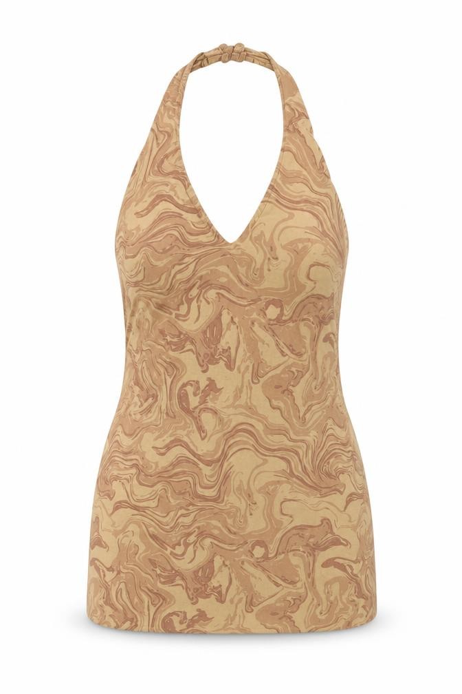 Motel Womens Basic Tank Size XS UK '' Brown Geometric Halter Sleeveless Backless - front view