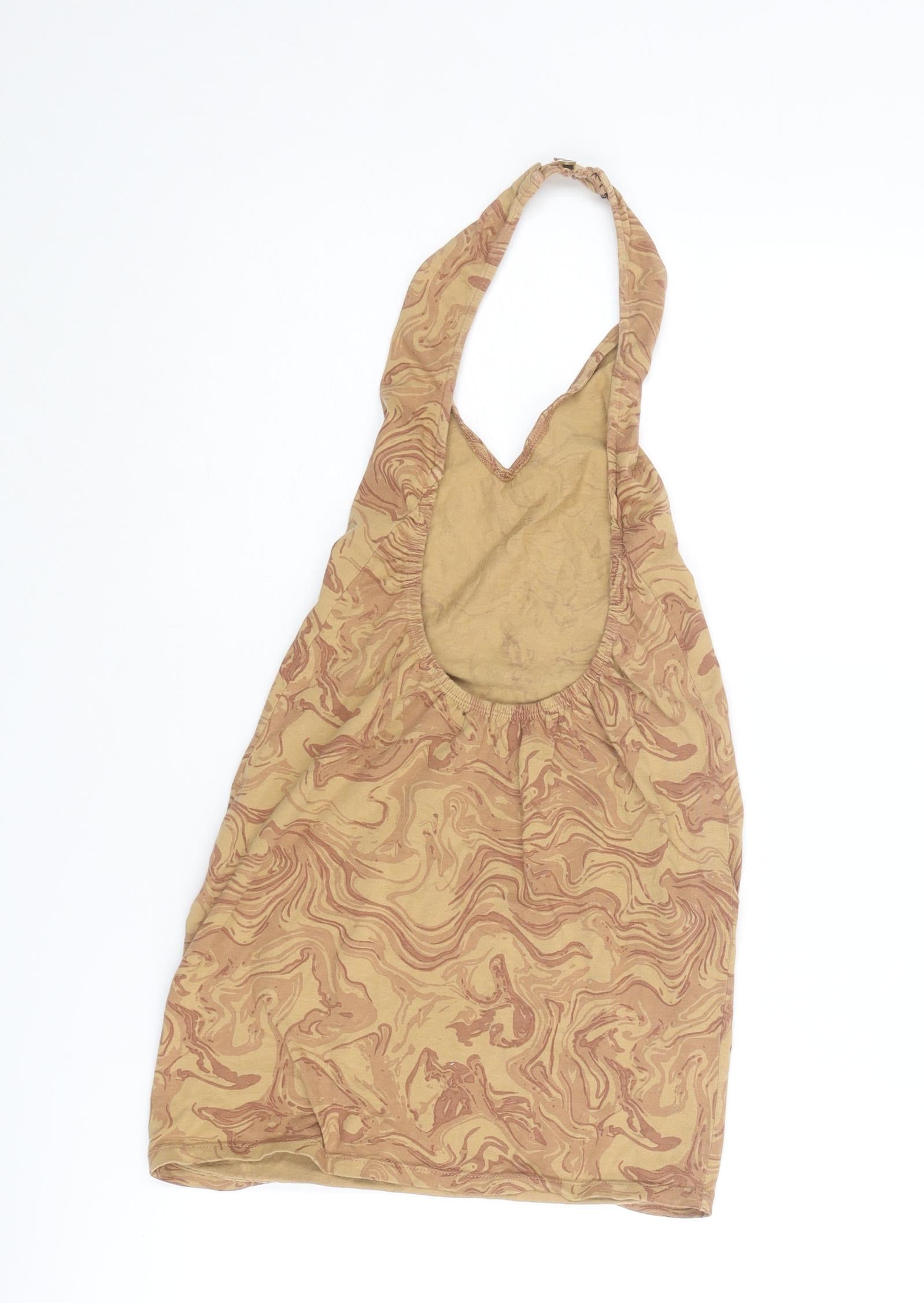 Motel Womens Basic Tank Size XS UK '' Brown Geometric Halter Sleeveless Backless - label detail