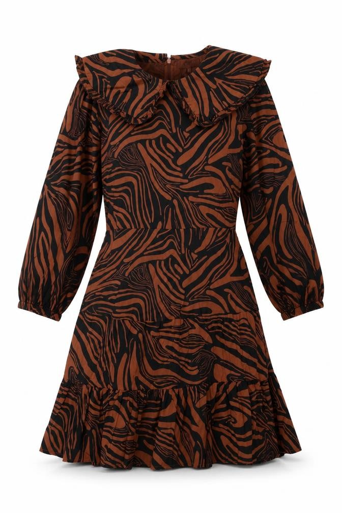 Womens NEXT Size 8 UK '' Skater Dress Brown Geometric Knee Length Round Neck - front view