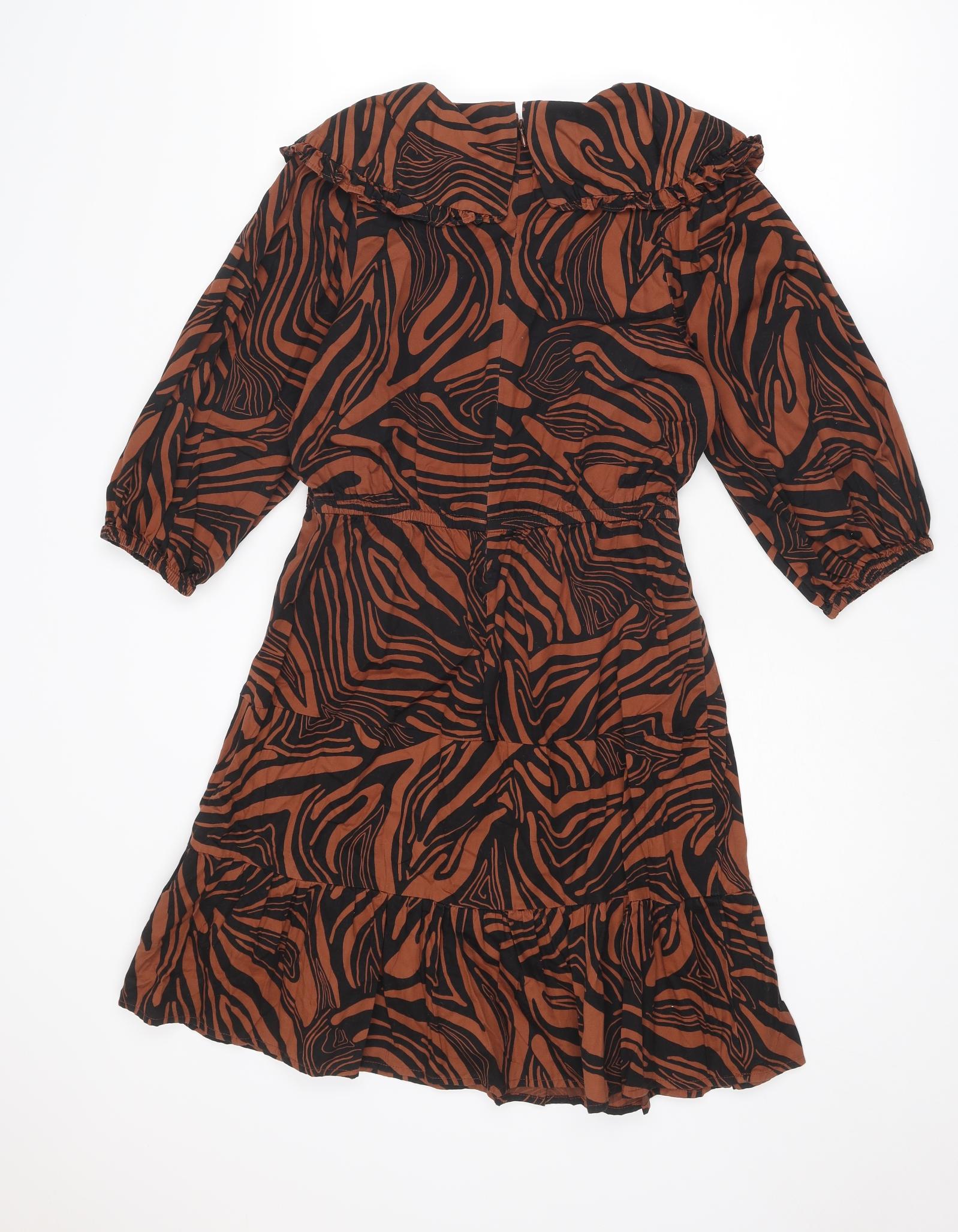 Womens NEXT Size 8 UK '' Skater Dress Brown Geometric Knee Length Round Neck - label detail