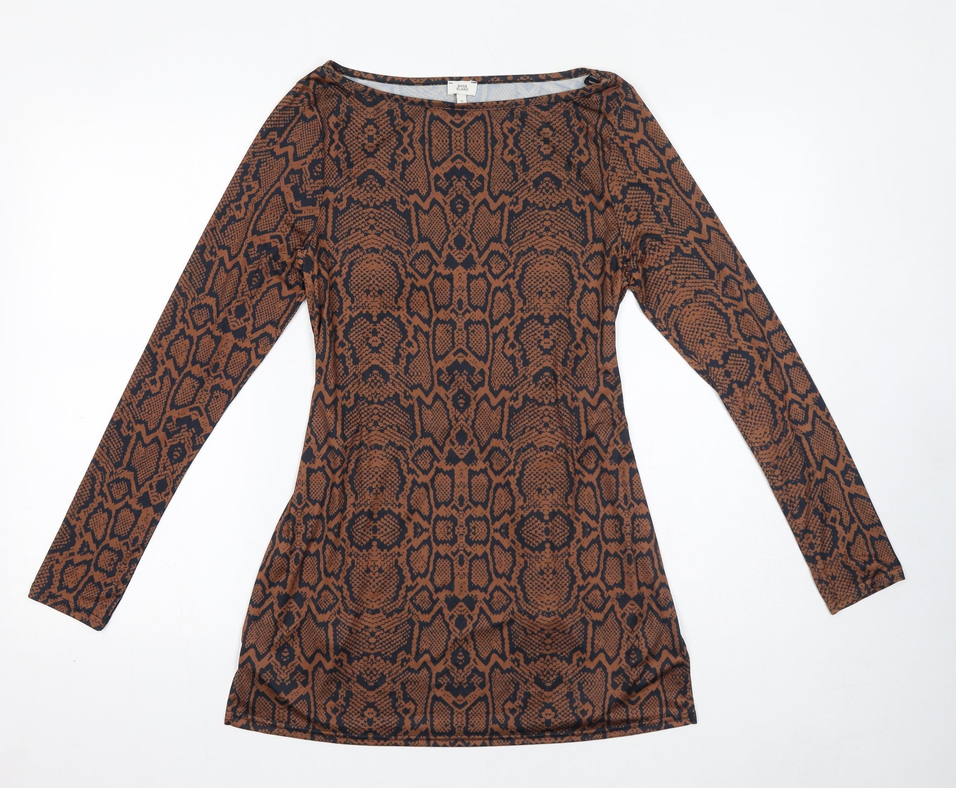 River Island Womens Bodycon Dress Size 10 UK '' Brown Animal Print Short - reverse view