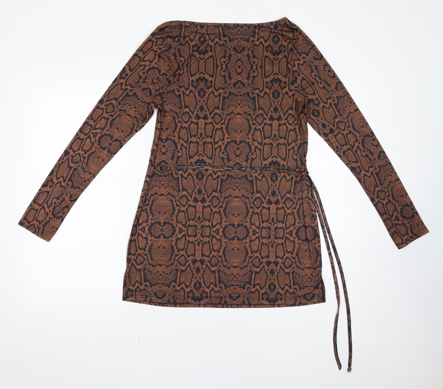 River Island Womens Bodycon Dress Size 10 UK '' Brown Animal Print Short - label detail