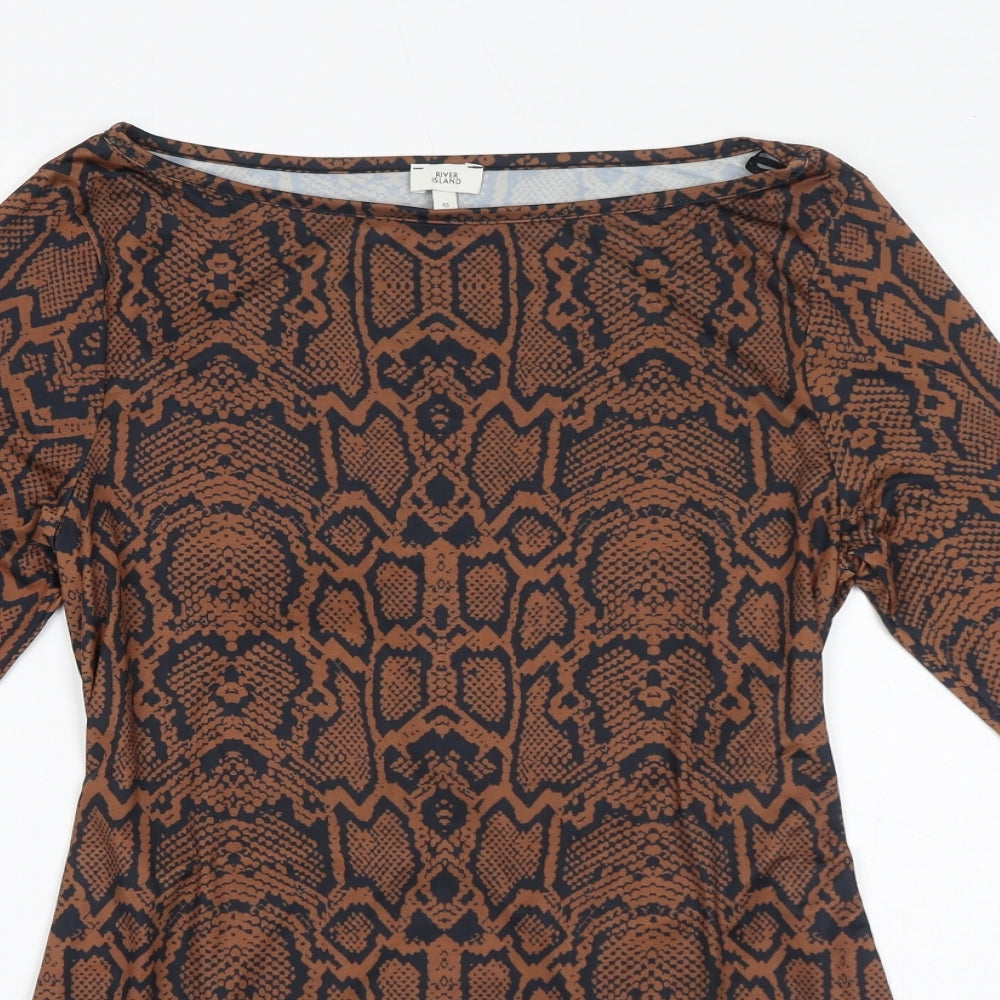 River Island Womens Bodycon Dress Size 10 UK '' Brown Animal Print Short - close detail