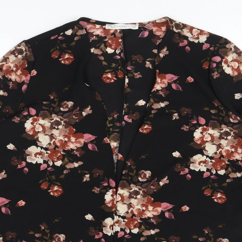 Womens Style Therapy Size M UK '' Kimono Blouse Black Floral V-Neck 3/4 Sleeve - close detail