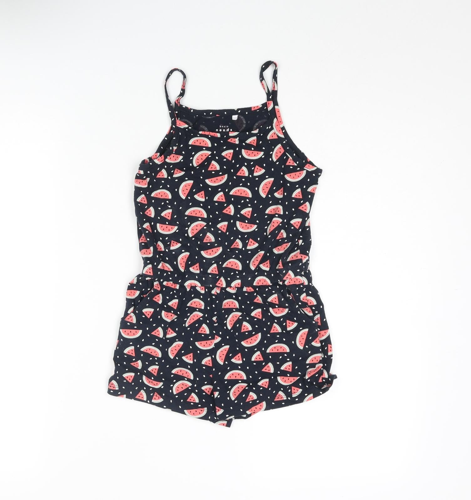 name it Girls Playsuit One-Piece Size 7 Years UK '' Blue Geometric Sleeveless - reverse view