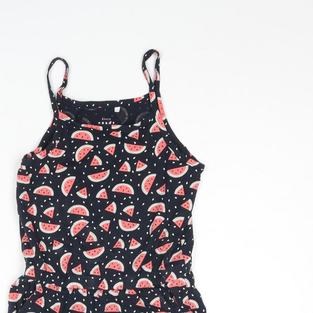 name it Girls Playsuit One-Piece Size 7 Years UK '' Blue Geometric Sleeveless - close detail