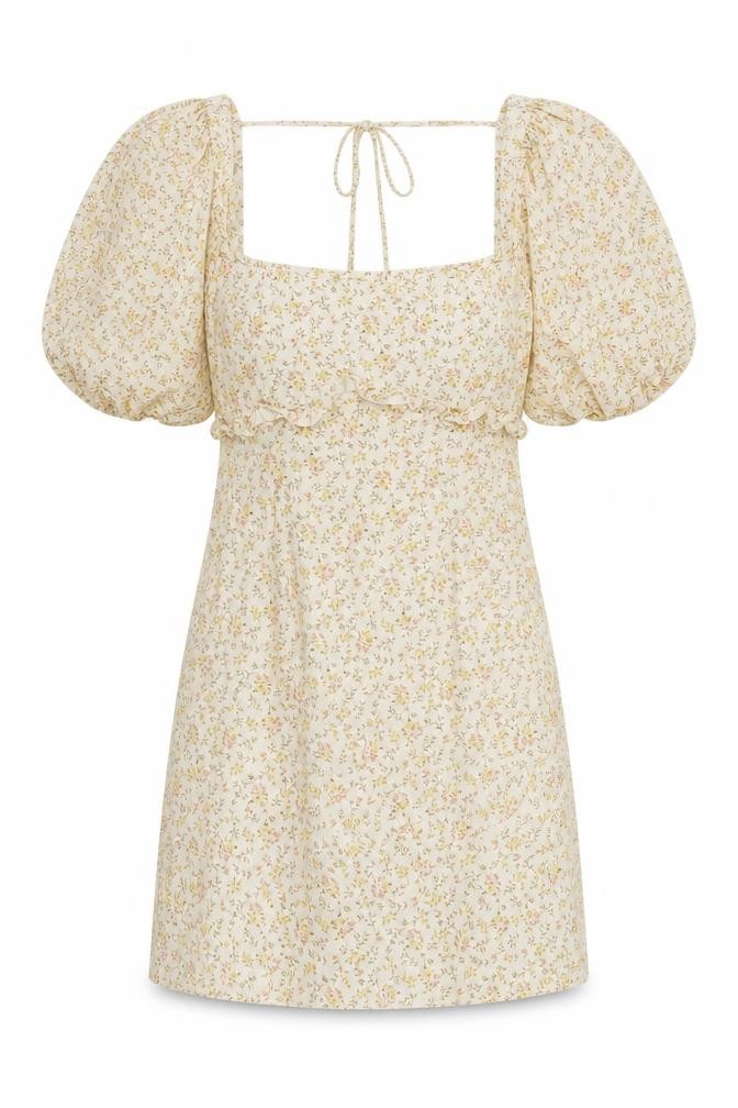Womens Topshop Size 10 UK '' Mini Dress Beige Floral Short Square Neck - front view