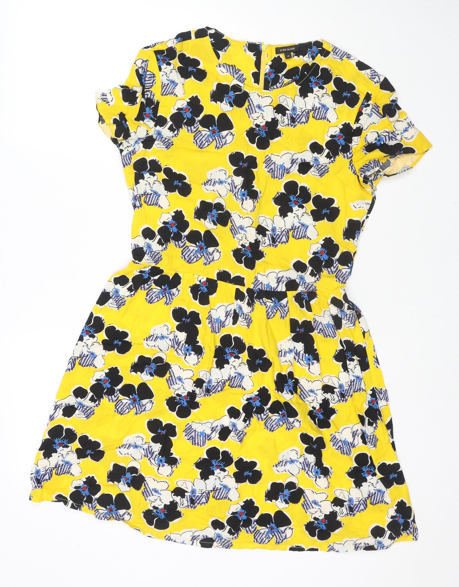 River Island Womens Trapeze & Swing Dress Size 10 UK '' Yellow Floral Short - reverse view