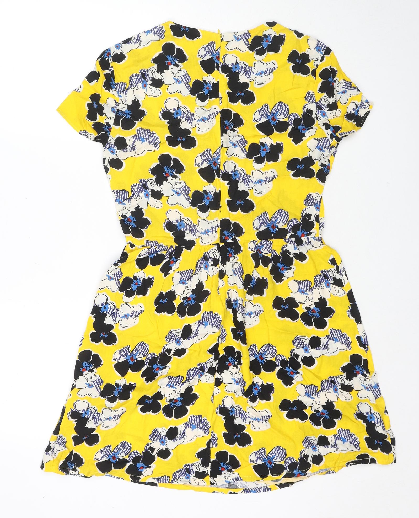 River Island Womens Trapeze & Swing Dress Size 10 UK '' Yellow Floral Short - label detail