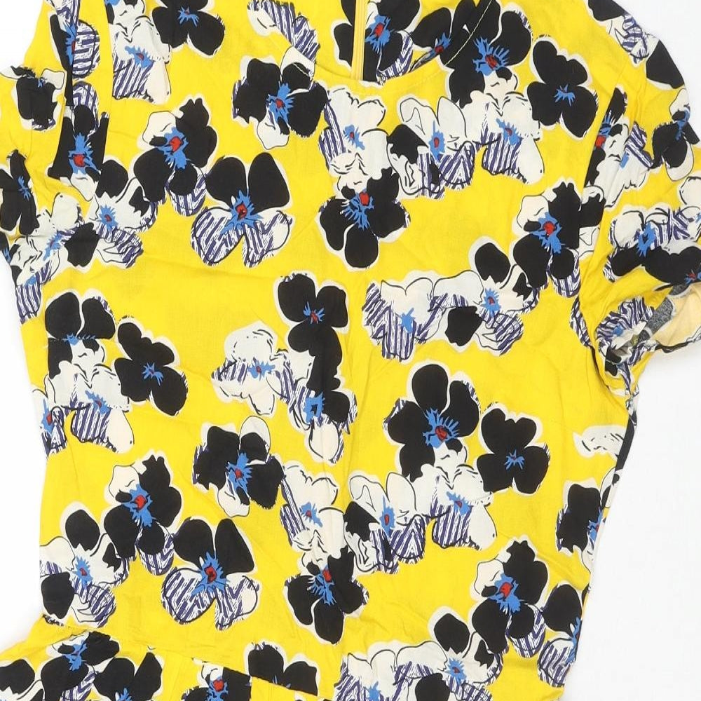 River Island Womens Trapeze & Swing Dress Size 10 UK '' Yellow Floral Short - close detail