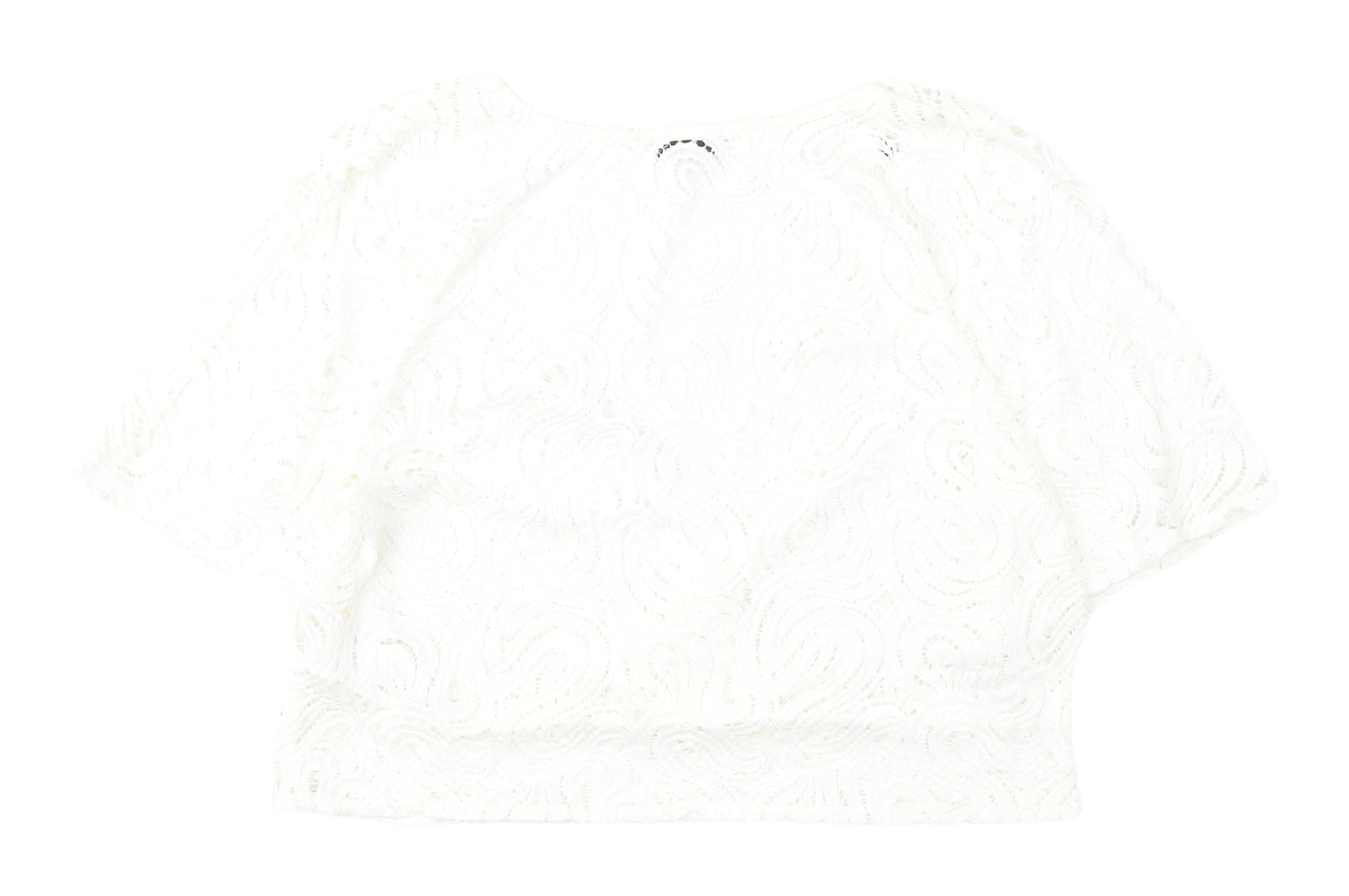 Zara Womens Cropped Blouse Size L White Solid V-Neck Short Sleeve Casual - label detail