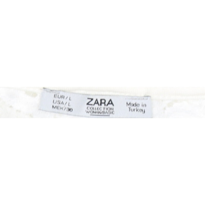 Zara Womens Cropped Blouse Size L White Solid V-Neck Short Sleeve Casual - close detail