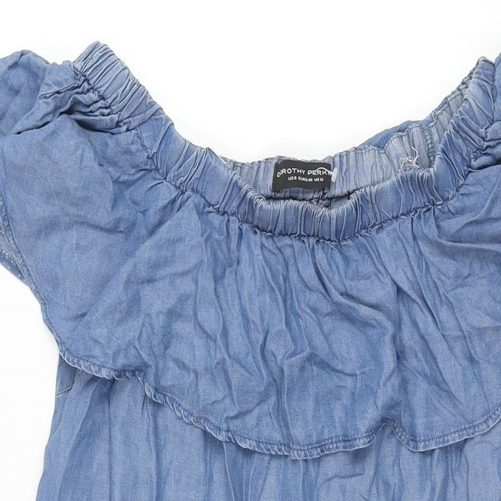 Womens Dorothy Perkins Size 12 UK '' Shift Dress Blue Short Off the Shoulder - close detail
