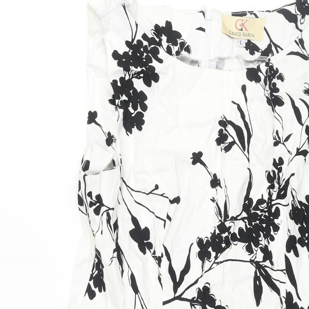 Grace Clarin Womens Fit & Flare Dress Size L UK '' White Floral Knee Length - close detail