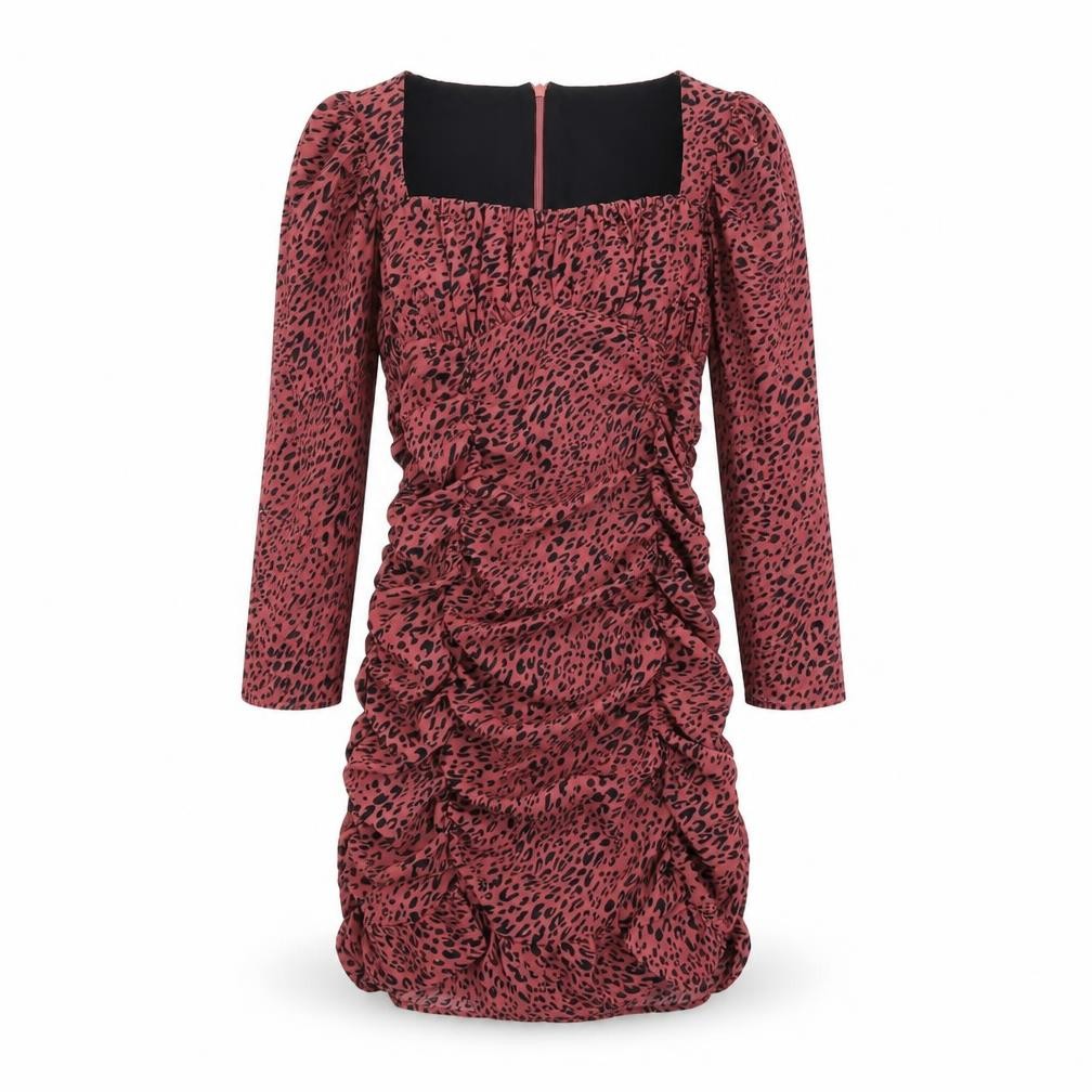 Zara Womens Bodycon Dress Size S UK '' Pink Animal Print Knee Length Square Neck - front view