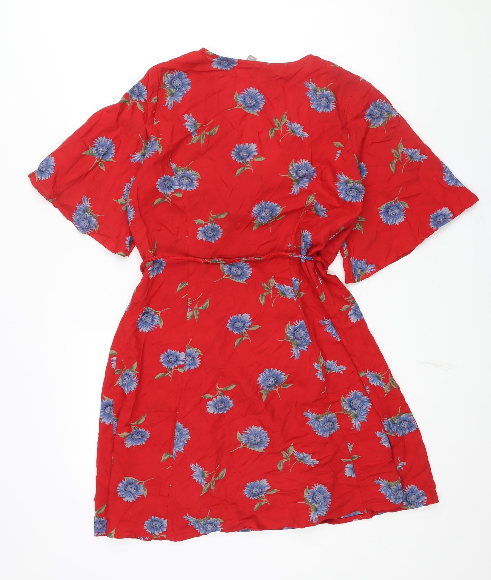 ASOS Womens Wrap Dress Size 10 UK '' Red Floral Short V-Neck Belted Short Sleeve - label detail