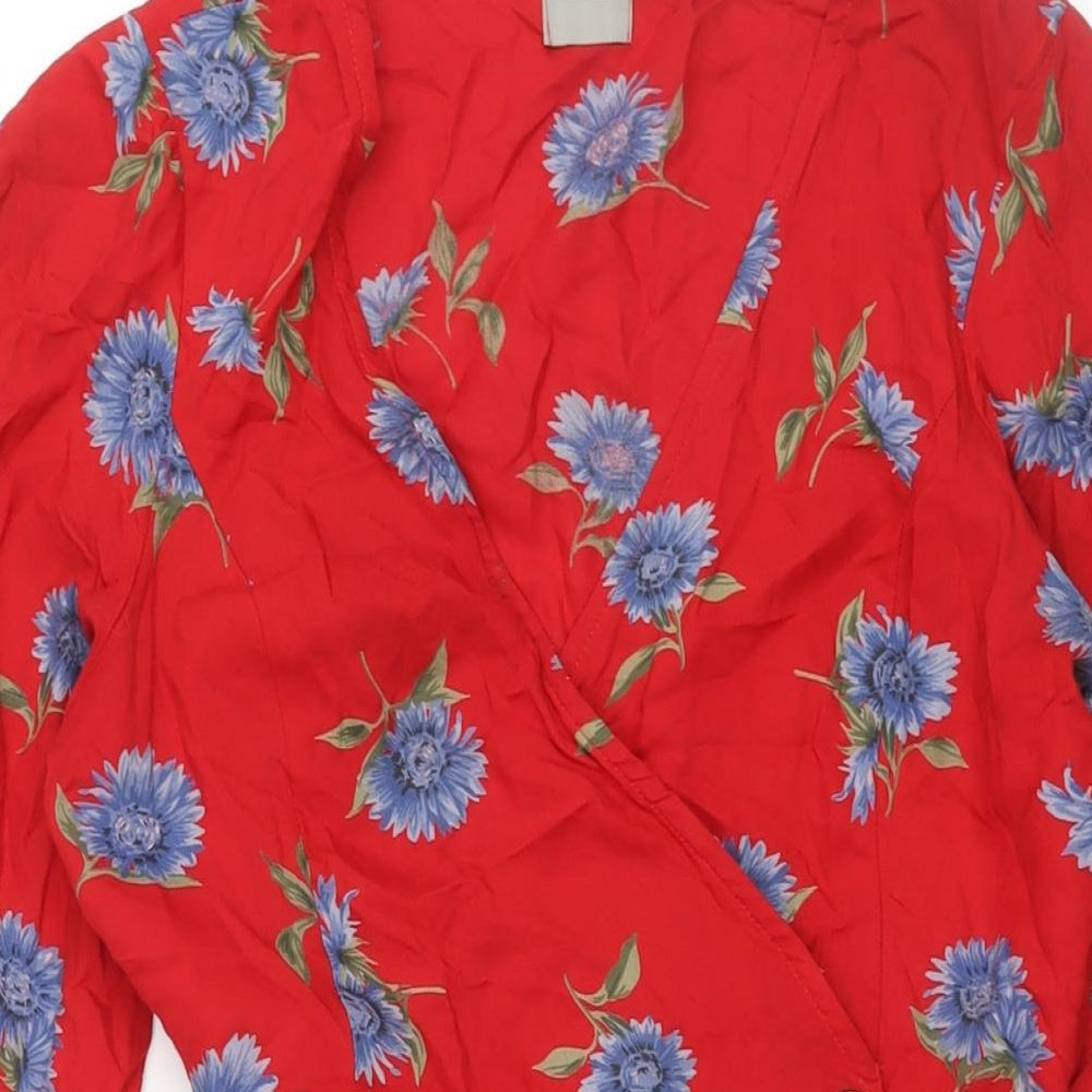 ASOS Womens Wrap Dress Size 10 UK '' Red Floral Short V-Neck Belted Short Sleeve - close detail