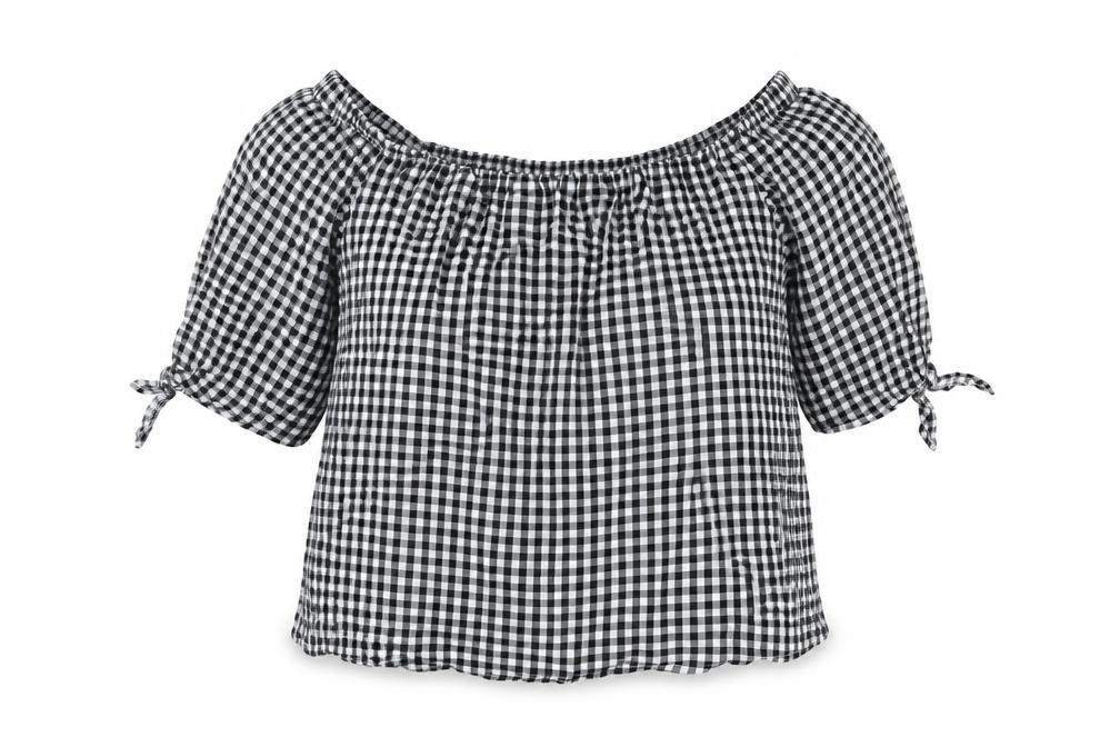Caution To The Wind Womens Basic T-Shirt Size M UK '' Black Geometric Gingham - front view