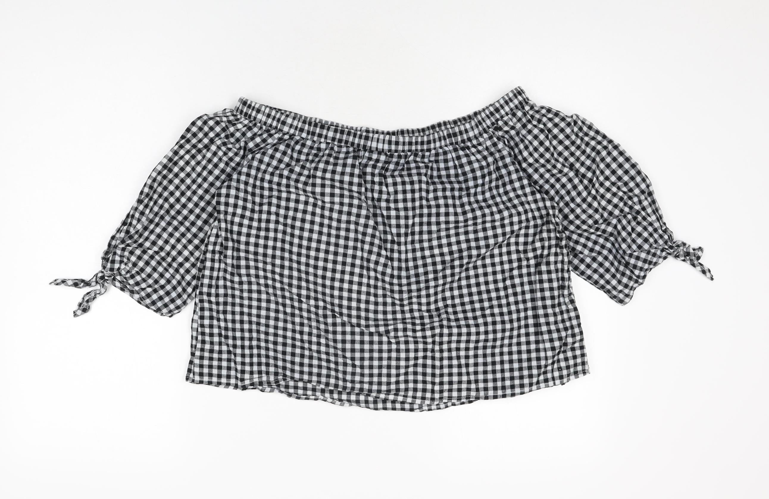 Caution To The Wind Womens Basic T-Shirt Size M UK '' Black Geometric Gingham - label detail