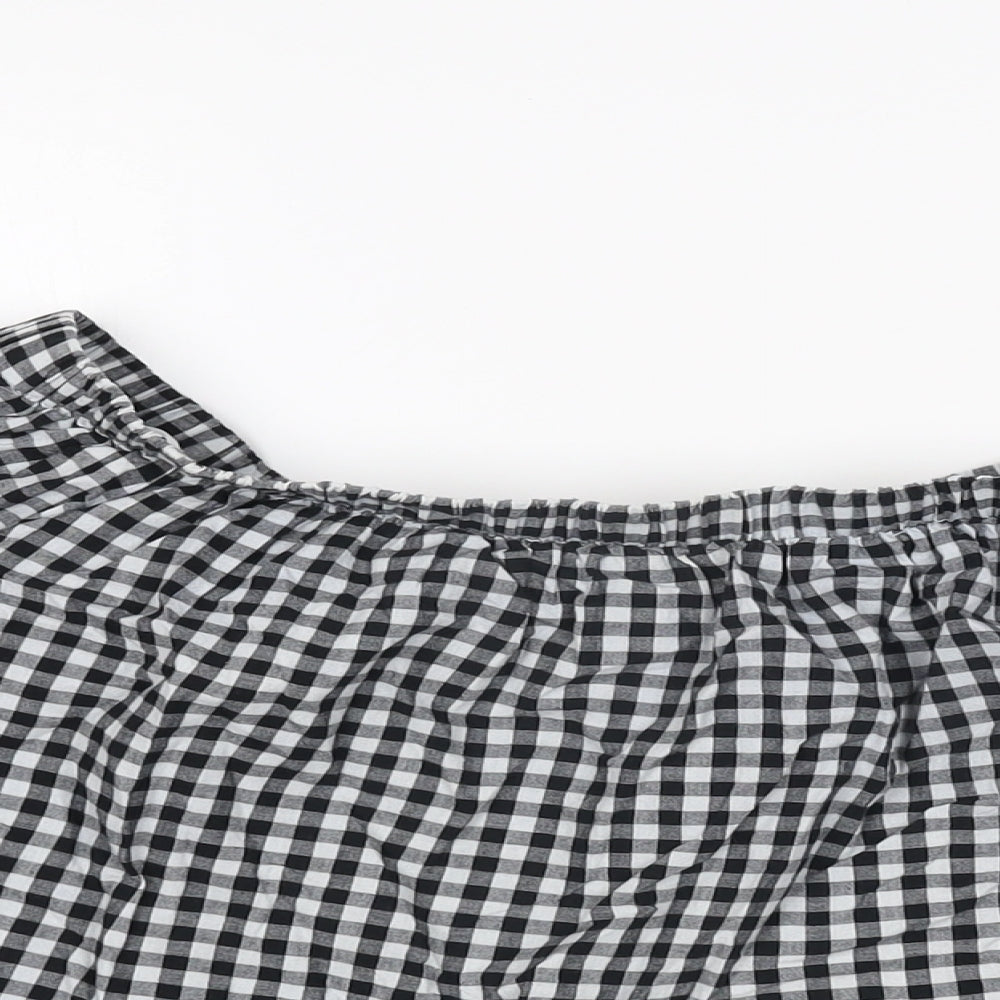 Caution To The Wind Womens Basic T-Shirt Size M UK '' Black Geometric Gingham - close detail