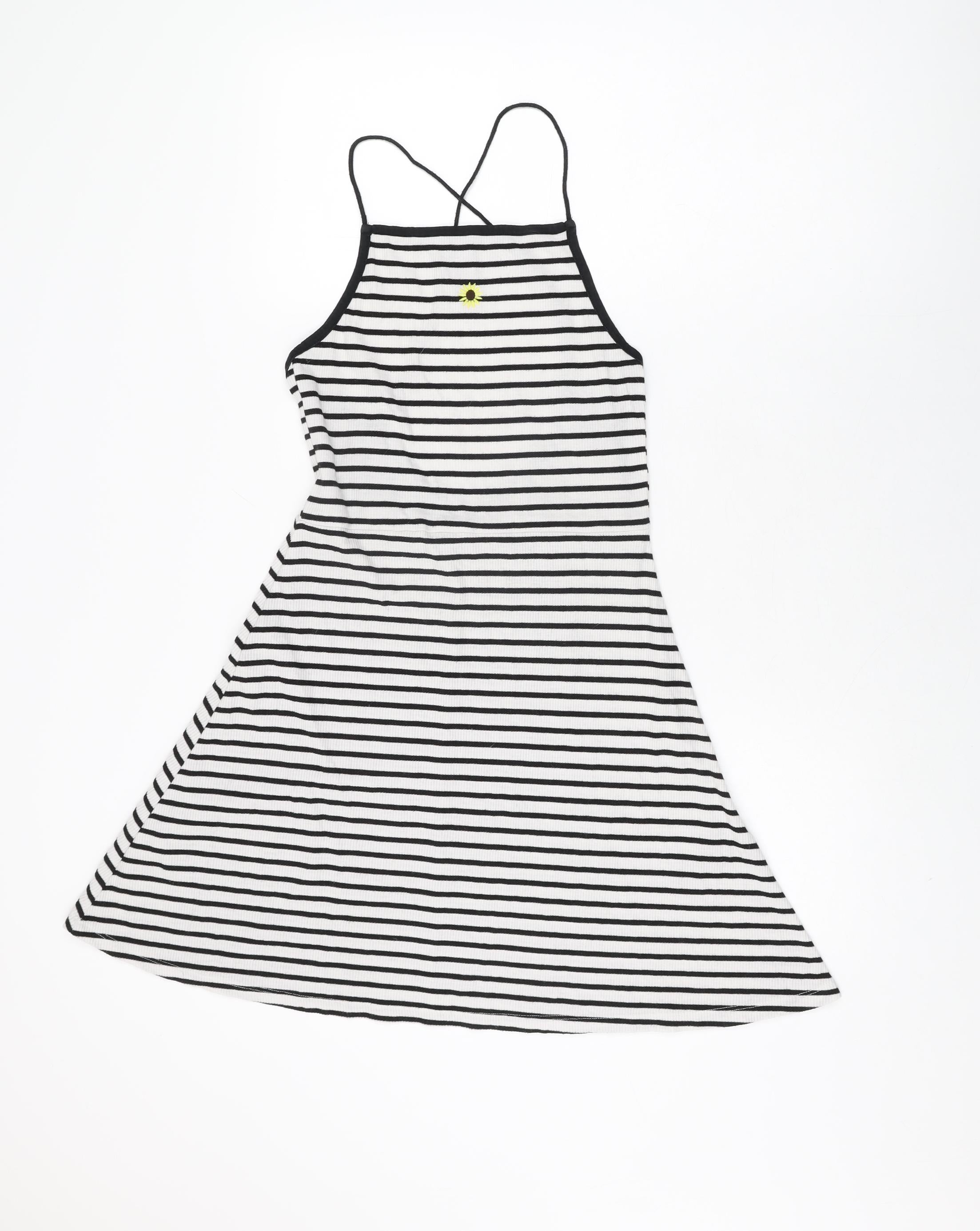 Womens Topshop Size 12 UK '' Mini Dress White Striped Short Square Neck - reverse view