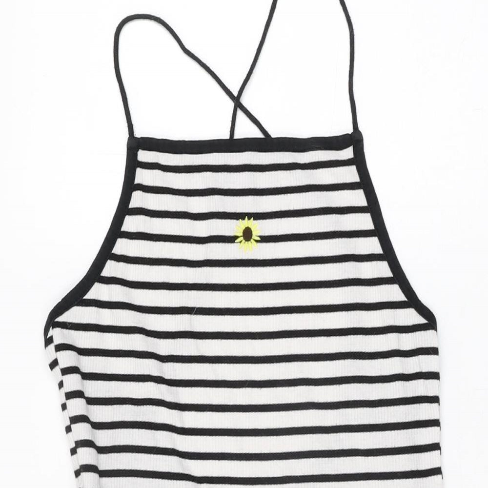 Womens Topshop Size 12 UK '' Mini Dress White Striped Short Square Neck - close detail