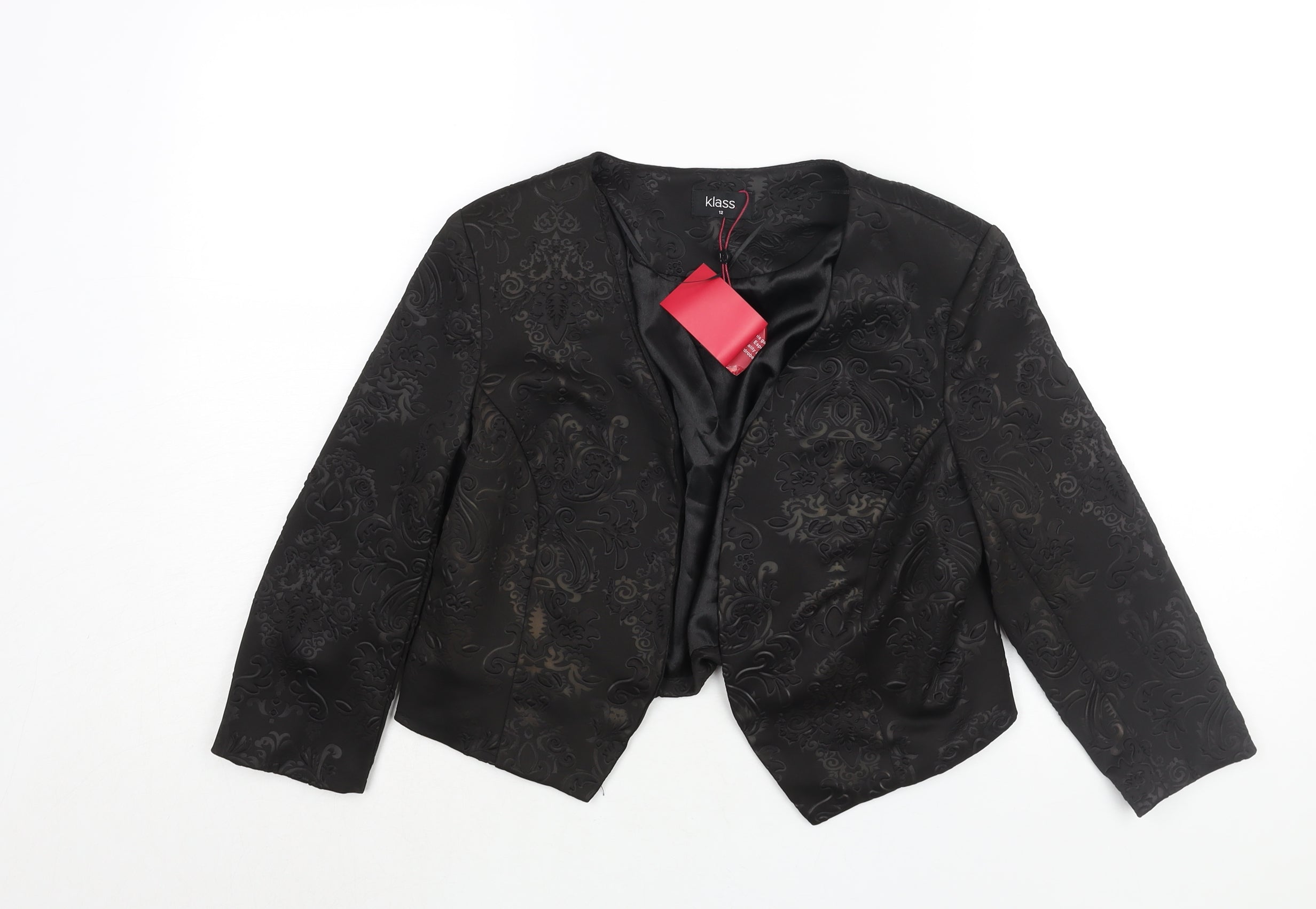 Klass Womens Jacket Size 12 UK '' Black Geometric Cropped - reverse view