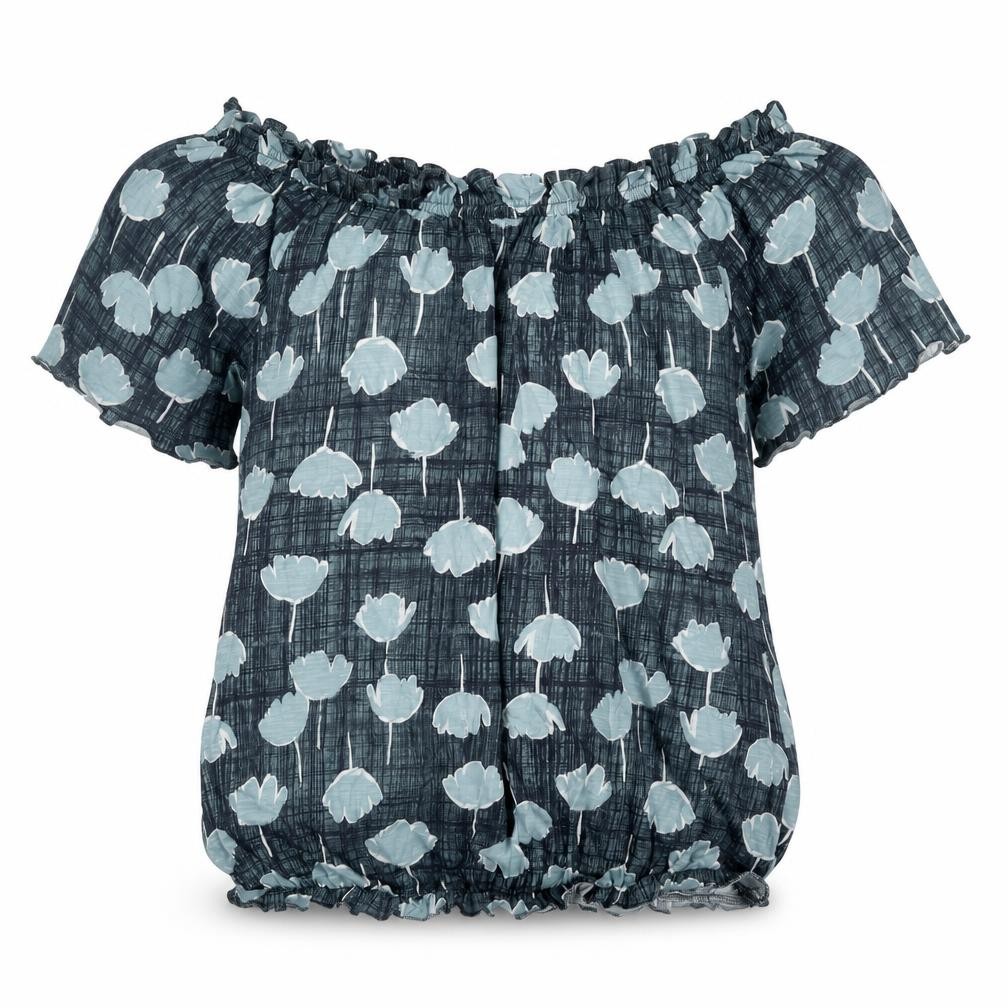 NEXT Womens Basic Blouse Size 14 UK '' Blue Geometric Boat Neck Short Sleeve - front view