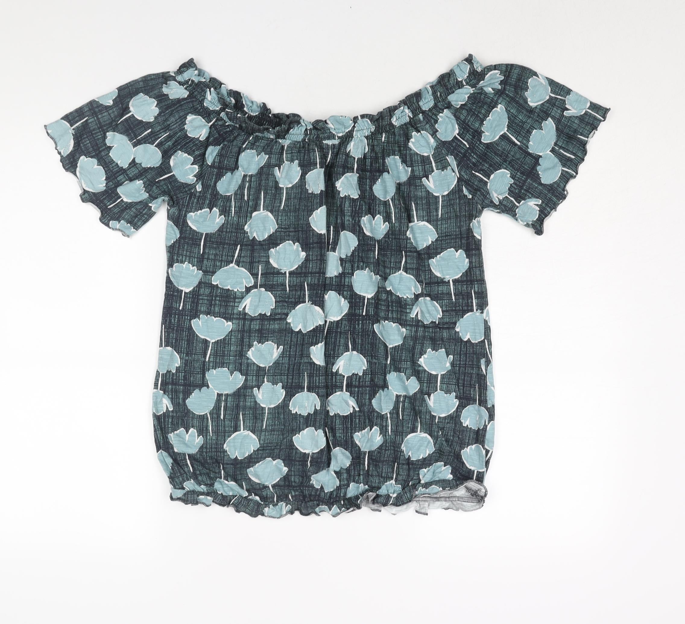 NEXT Womens Basic Blouse Size 14 UK '' Blue Geometric Boat Neck Short Sleeve - reverse view